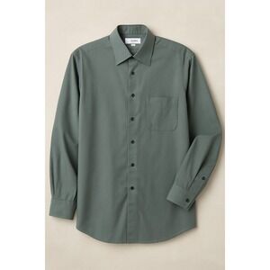 ENRO Men's Dress Shirt 17.5 34/35 Green Long Sleeve Button Front Homg Kong